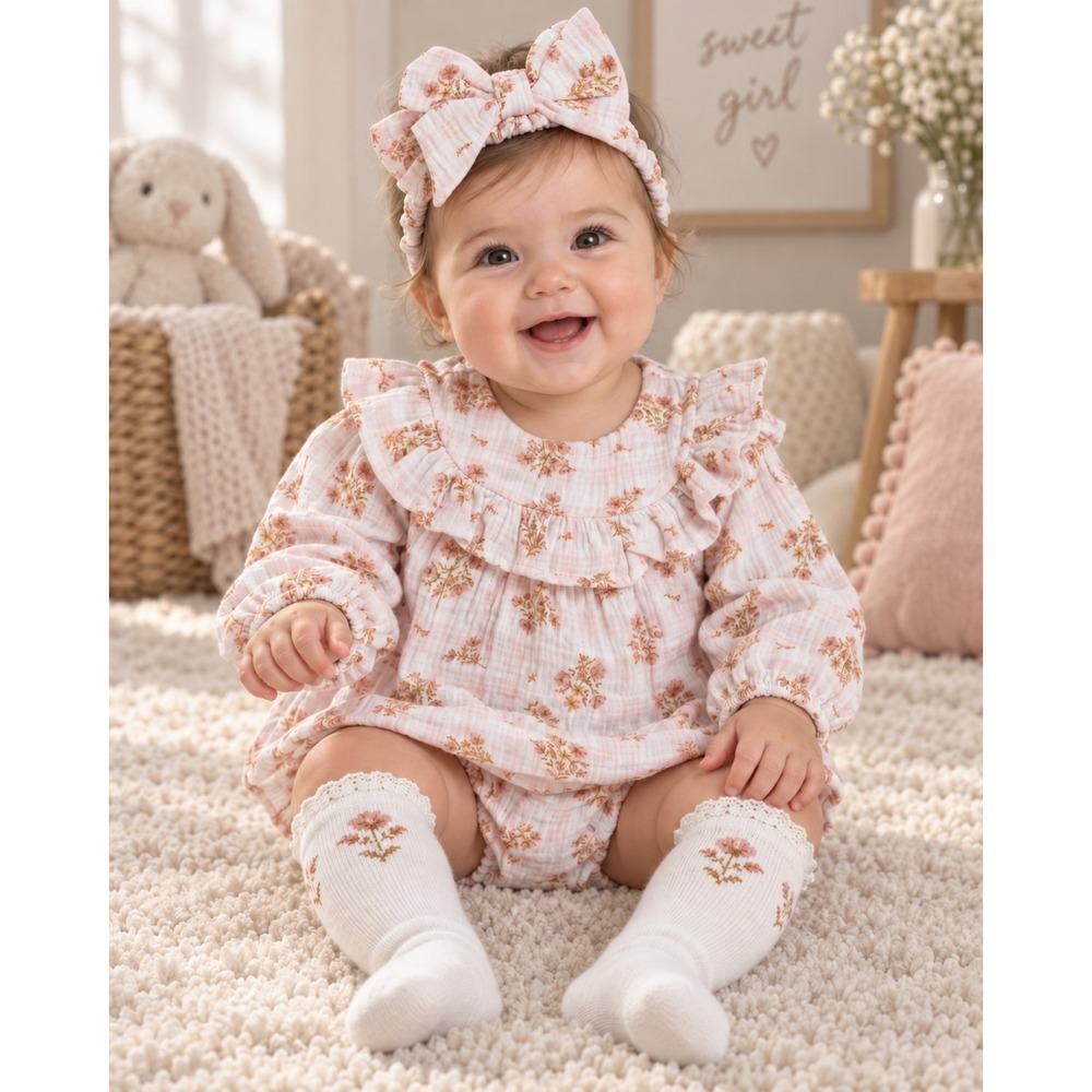 NEW Chickpea Organic Baby Girl 4 Piece Fall Dress Diaper Cover Set 6-9M Pink